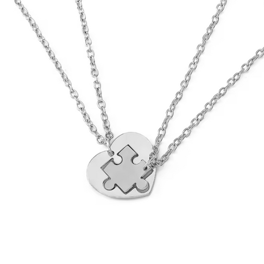 Collar de mejores amigas de corazón con conjunto de pieza de puzle