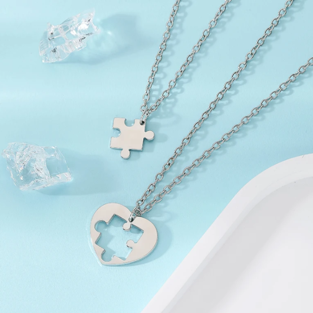 Collar de mejores amigas de corazón con conjunto de pieza de puzle
